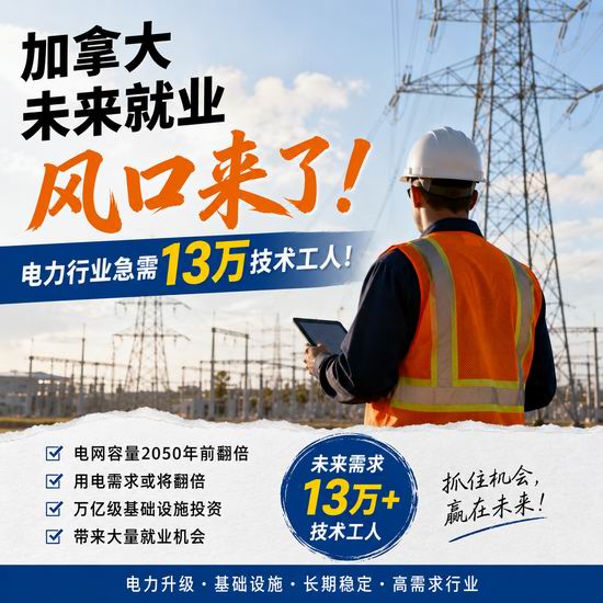  加拿大未来就业风口来了！电力行业急需13万技术工人！