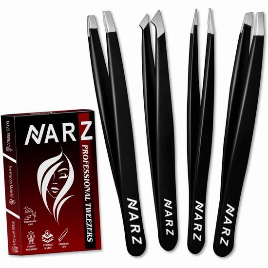  白菜价！历史新低！NARZ 面部脱毛 专业不锈钢镊子4件套3.3折 2.33加元清仓！