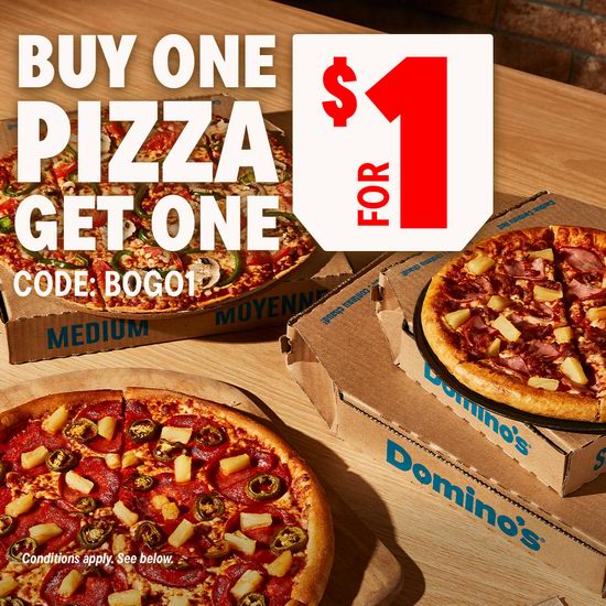 聚餐赶紧安排上!Dominos Pizza 达美乐披萨连锁店,第2份披萨只要$1!