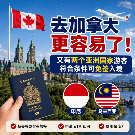 去加拿大更容易了，又有两个亚洲国家游客可以免签入境！
