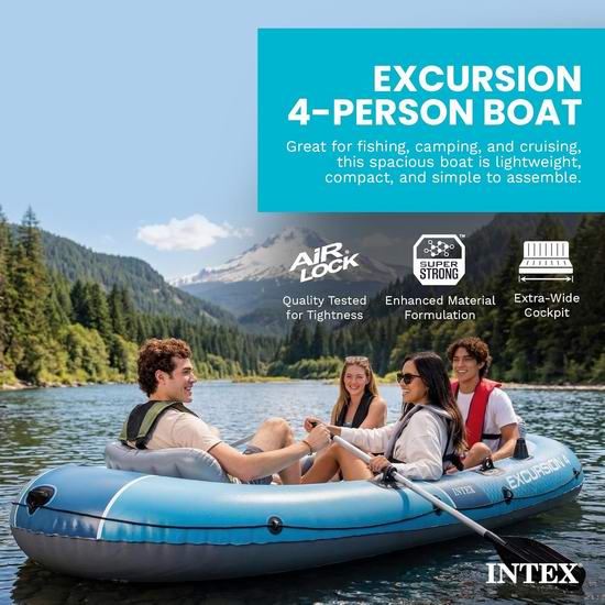  Intex Excursion 4人坐充气船/橡皮艇/钓鱼船5.3折 202.56加元包邮！2色可选！